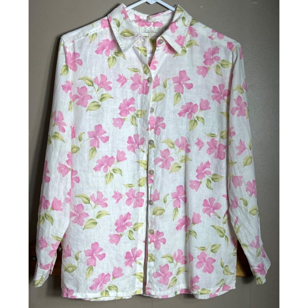 Studio Works Floral Linen Shirt Cottagecore Button Fairy Spring Layers Womens S - Picture 5 of 10